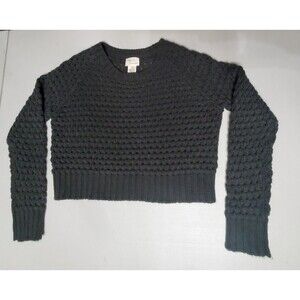 aj Andrea Jovine Cropped Cable Knit Black Sweater Women's Size Small